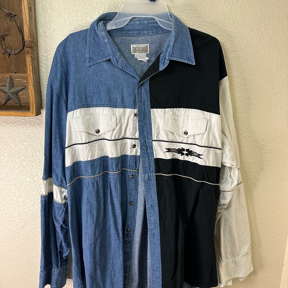 Express Blue and Black Casual Button Down Shirt